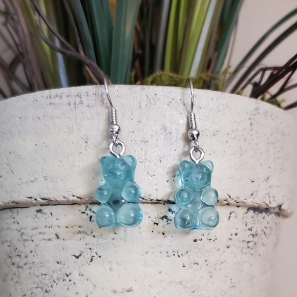 Aqua Blue Gummy Bear Earrings - Picture 4 of 5
